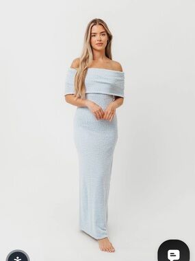 Off-Shoulder Light Blue Maxi Dress